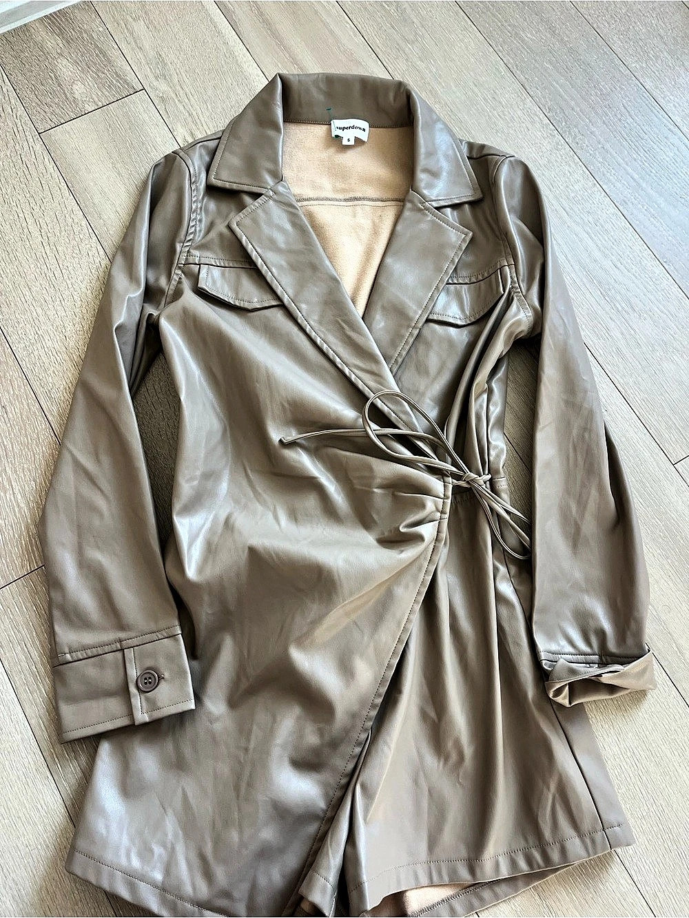 Faux Leather Trench Coat in tan Like New